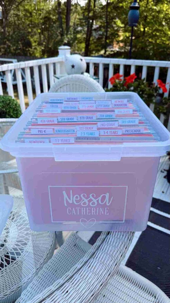 Kids milestone memory box for school and childhood keepsakes