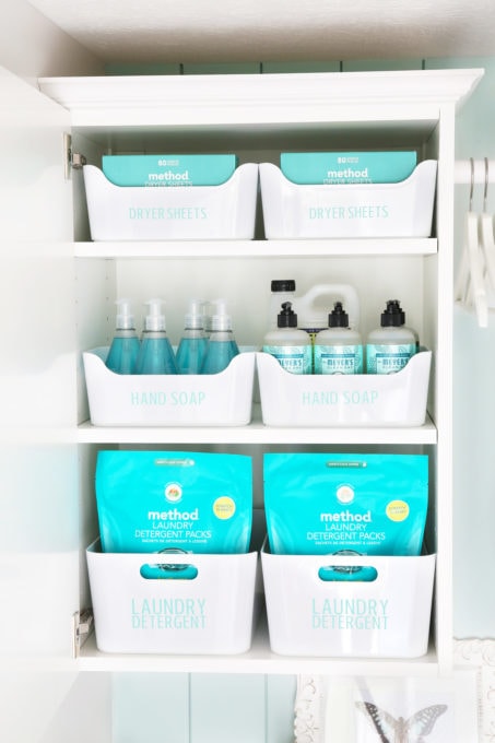 19 Laundry Detergent Storage Ideas to Organize Your Laundry Room aqua cabinet 453x680