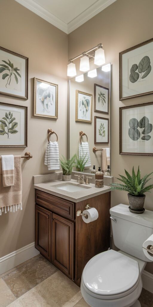 Minimalist brown bathroom with clean lines, warm wood, and natural light