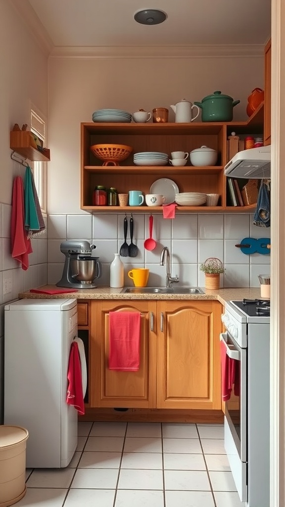 Small kitchen with colorful accessories and decor