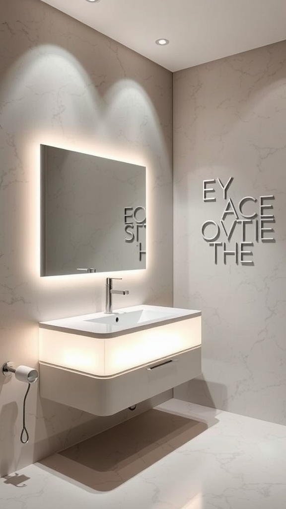 Modern bathroom with a floating vanity and LED lighting