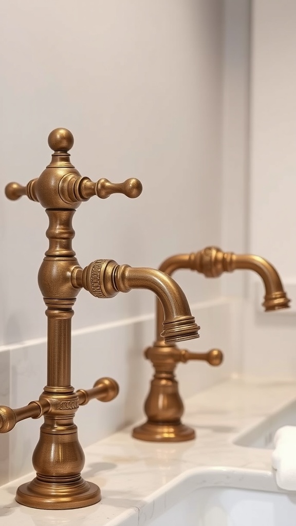 Bronze farmhouse-style faucets in a modern bathroom