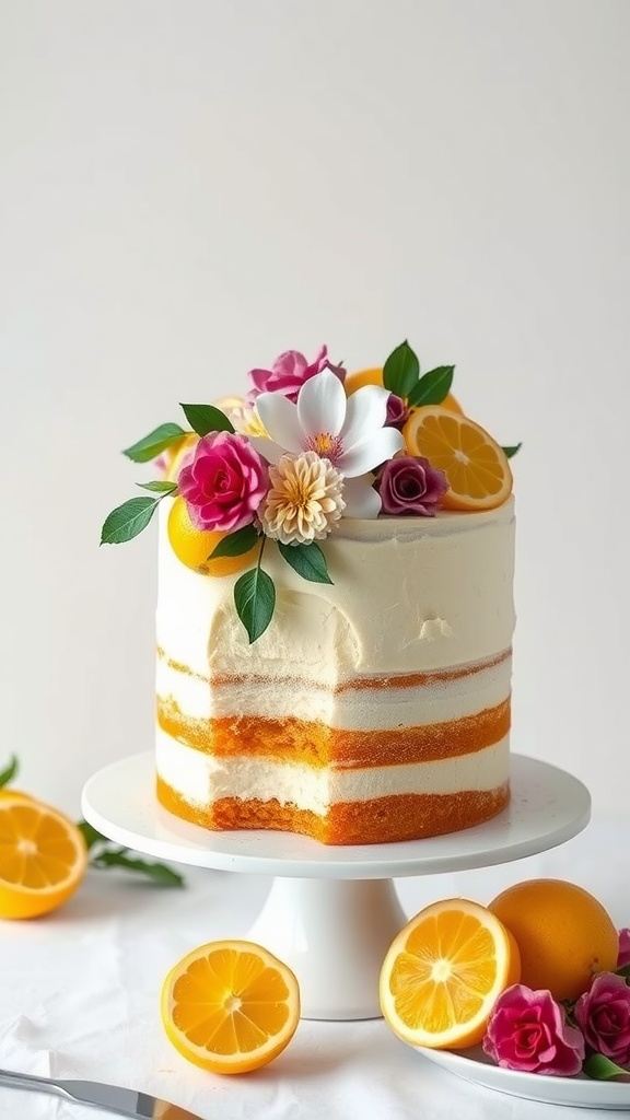 Lemon Zest Mexican Wedding Cake with flowers and lemon slices