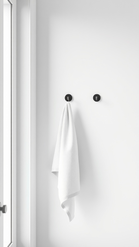 Minimalist wall hooks for towels on a white wall