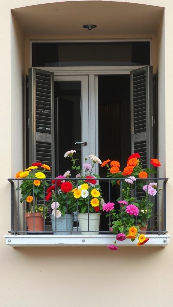 Colorful flowers on a small balcony garden