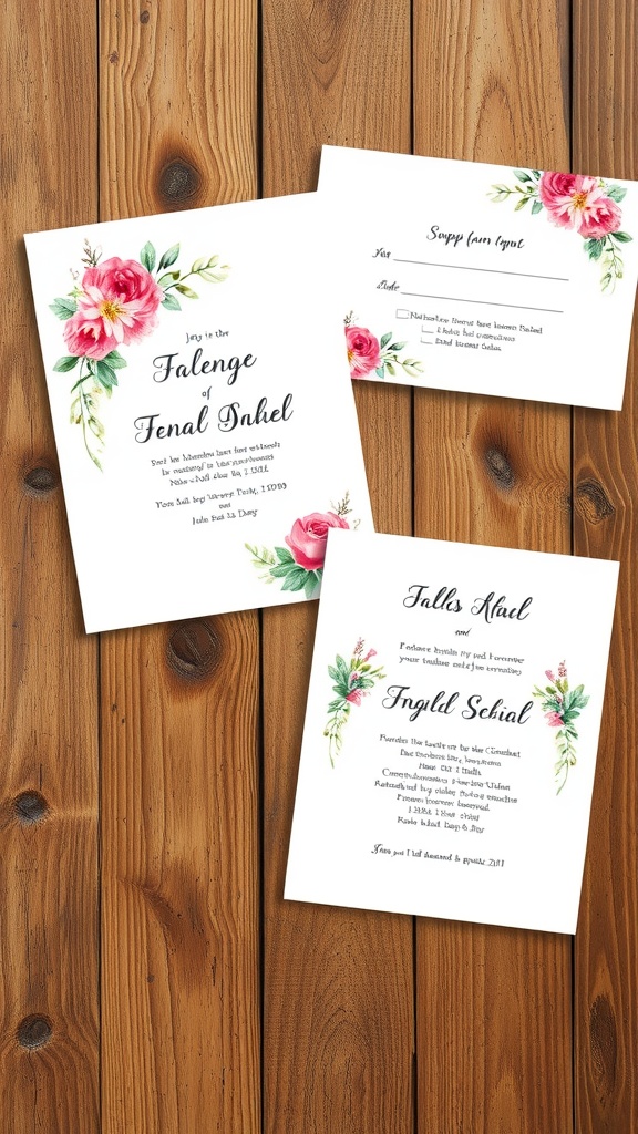 Watercolor invitations for a garden wedding theme with floral designs