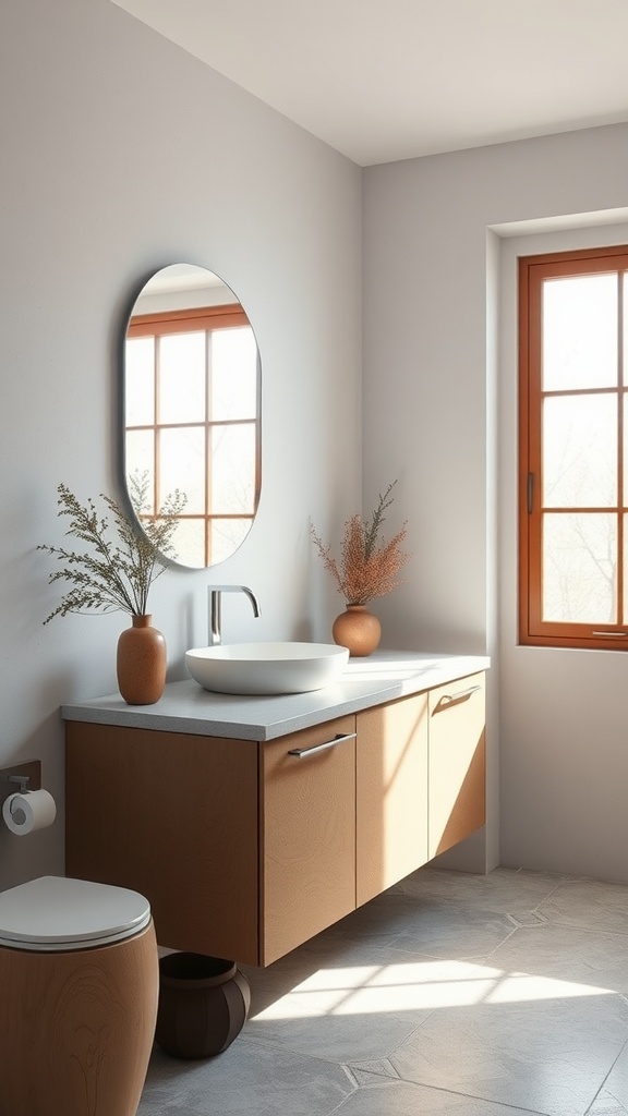 Zen-inspired bathroom vanity with natural light and clean lines