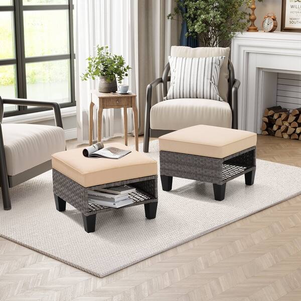 23 Patio Furniture Ideas to Transform Your Outdoor Space outdoor patio square rattan storage ottomans set (set of 2) with removeable cushion, as side table footstool