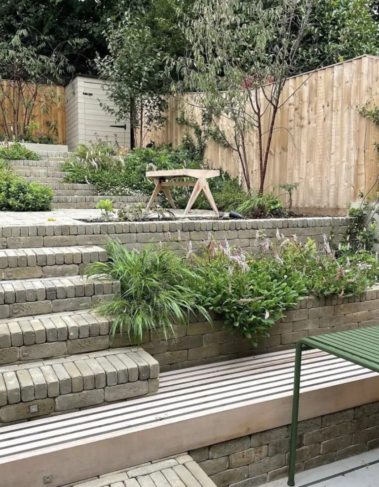 brick steps and garden bed