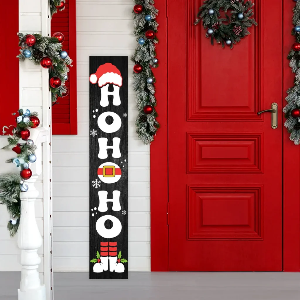 17 Christmas Porch Decor Ideas to Make Your Home Shine This Holiday Season ho ho ho christmas porch sign icustomlabel 1