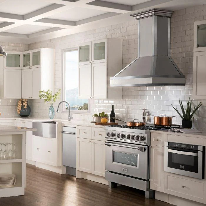 21 Luxury Kitchen Design Ideas for Your Dream Home zline 30 in designer series convertible vent wall mount range hood in durasnow stainless steel with mirror accents 655mr 30 range hoods zline homeoutletdirect 283165 700x
