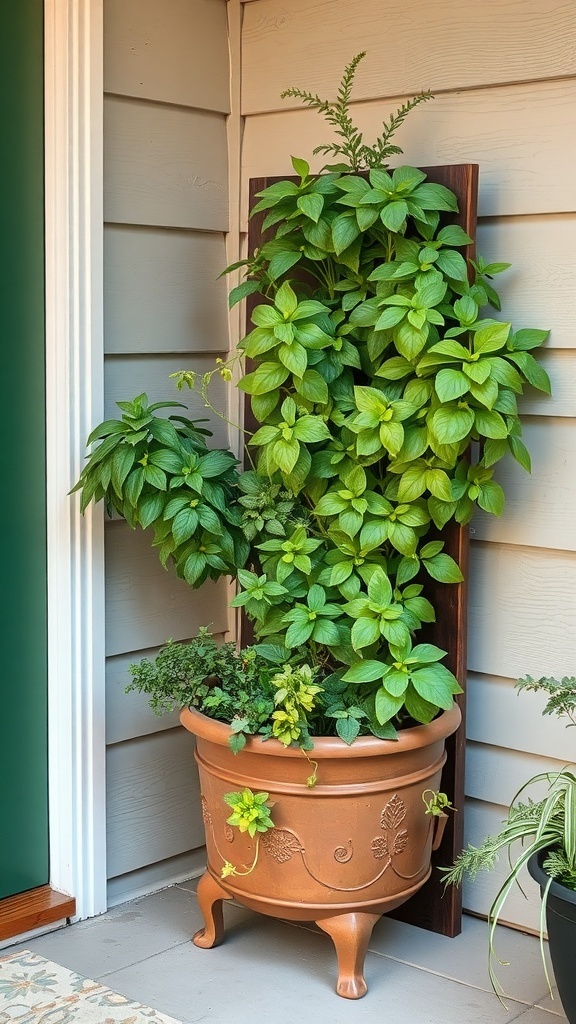 25+ Inspiring Front Porch Planters You’ll Love Vertical garden planter with lush green plants on a front porch