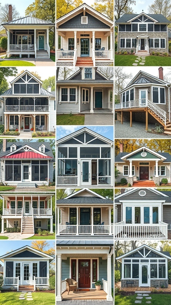 29+ Must-Have Features for Your Screened-In Porch Makeover A collage of various screened porch designs showcasing different styles, colors, and architectural features.