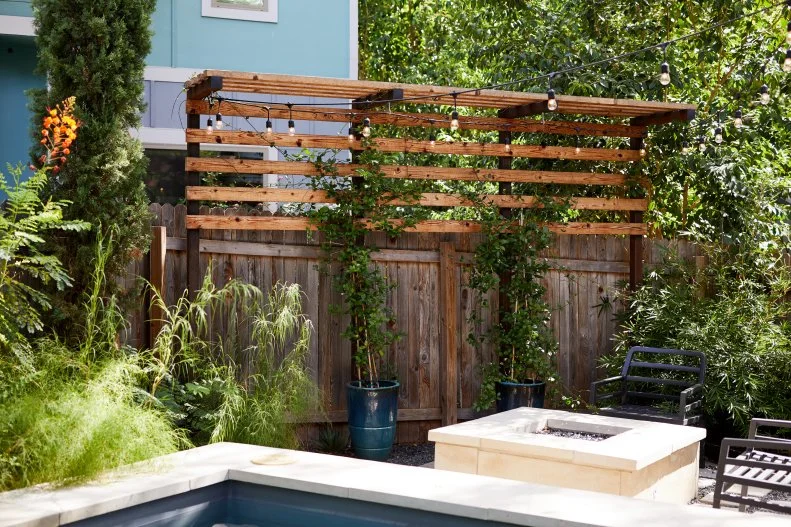 Minimalist wire and wood frame fence