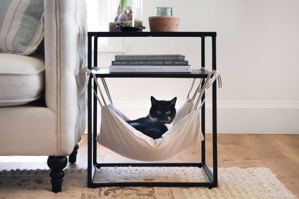 Minimalist under table fabric sling cat hammock