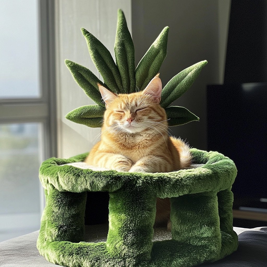 Playful green leaf hammock for cats