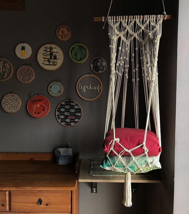 Macramé pillow stacker hanging cat hammock