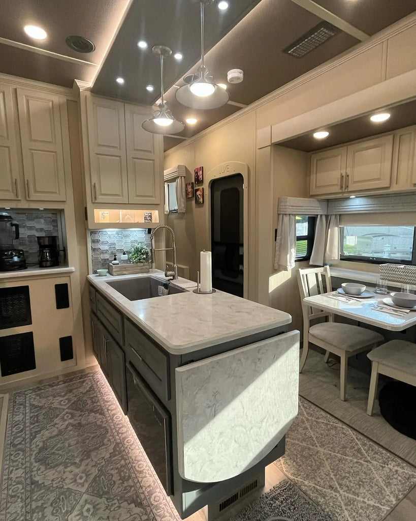 Elevated glam RV kitchen island