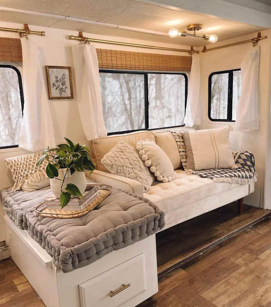 Plush boho RV living space