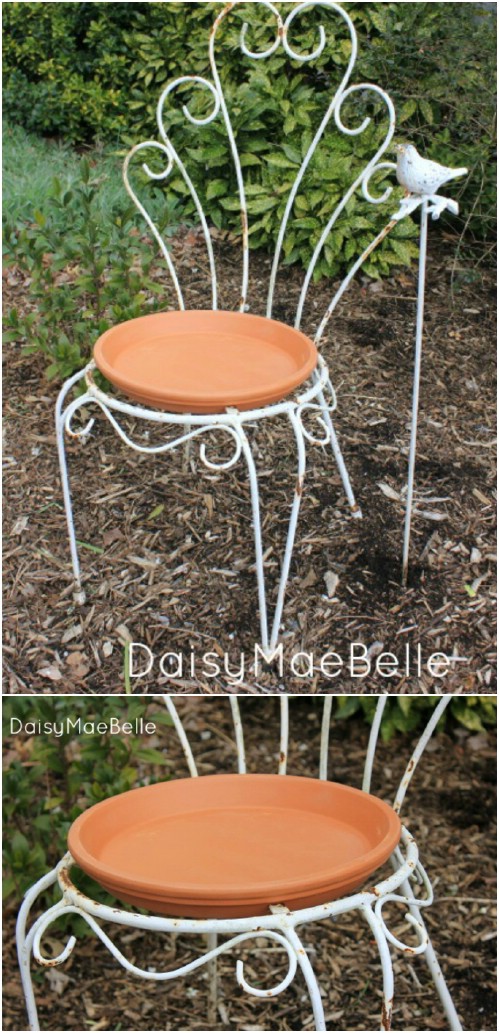 Shabby chic wire chair oasis DIY birdbath