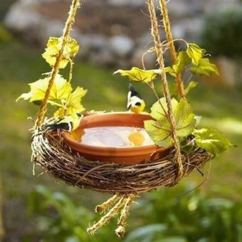 Natural nesting grapevine bath DIY hanging birdbath