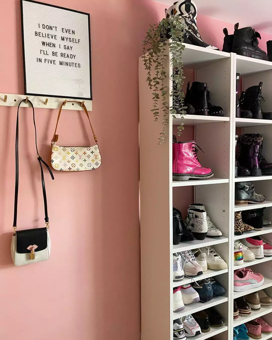 Clean white shoe shelving