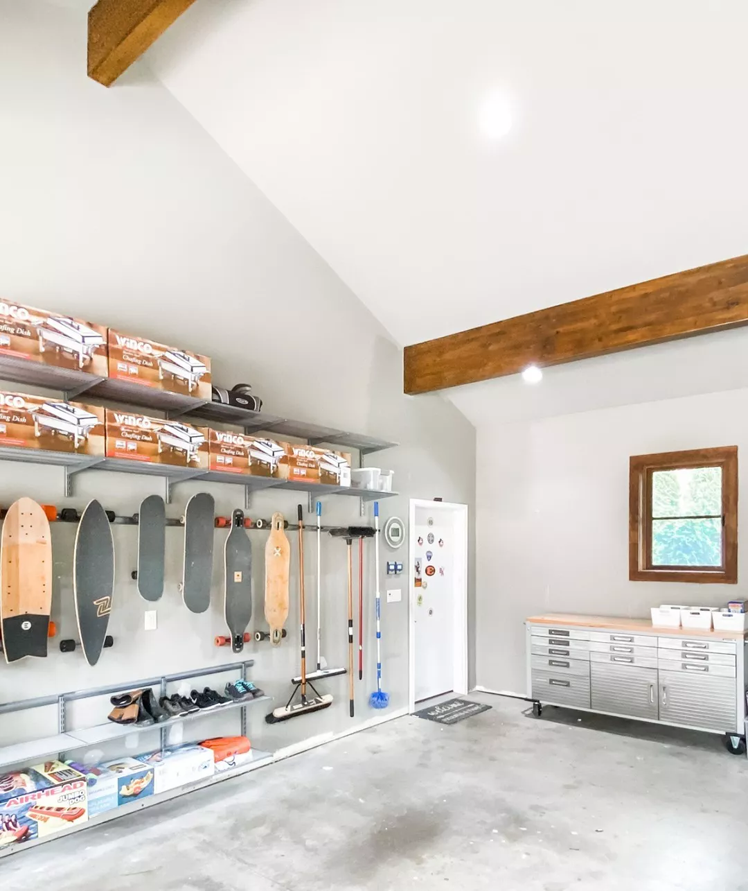 Wall mounted garage shoe storage