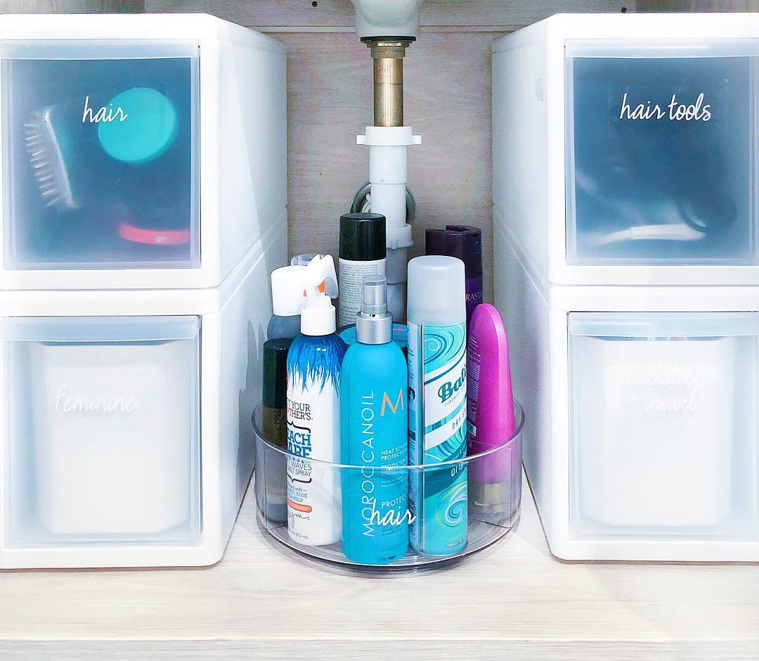 Clear multi-tier corner shelves maximizing under sink storage